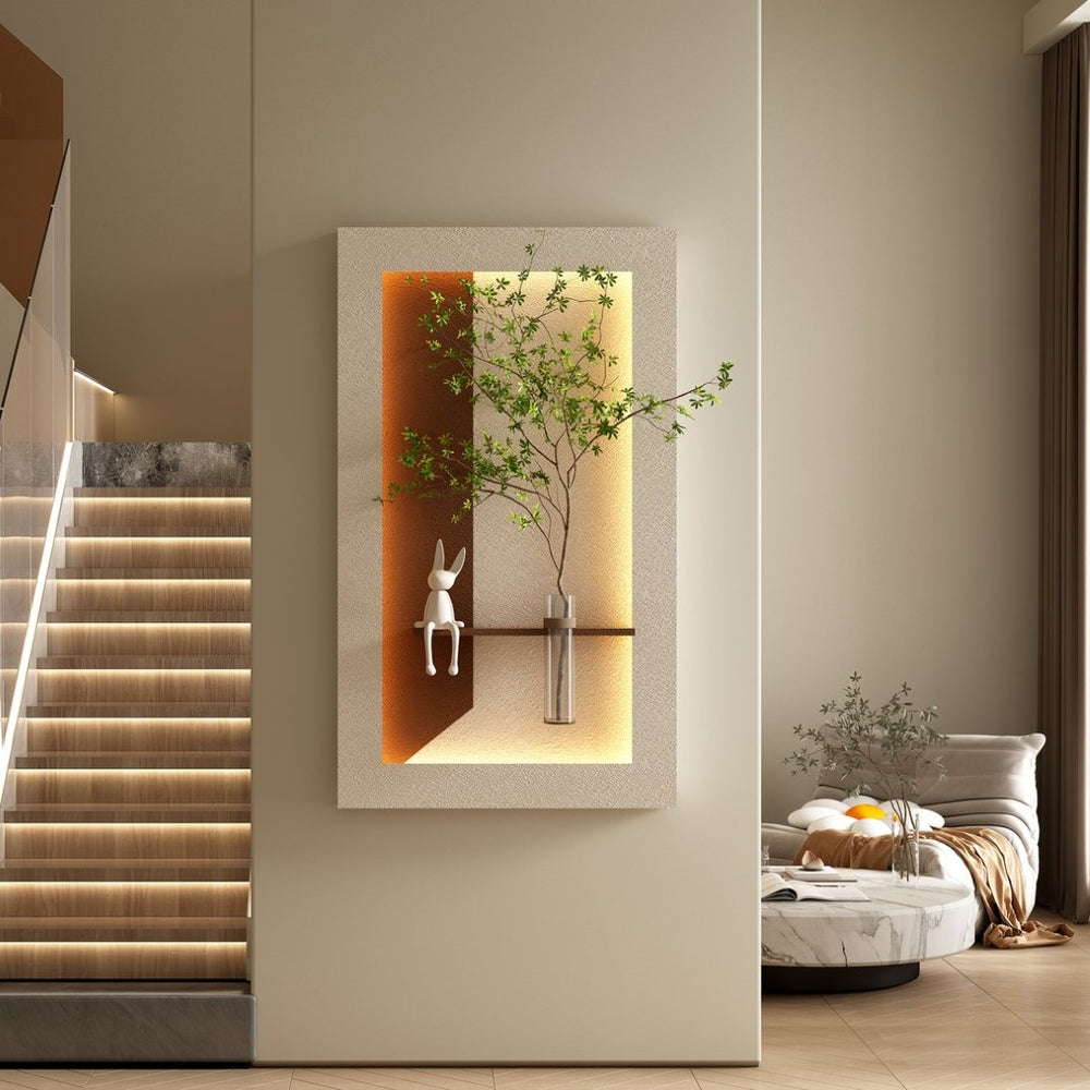 English Elm Adjustable Led Sandstone 3d Wall Art with Faux Botanicals and Rabbit Figurine Accent W2700P389346