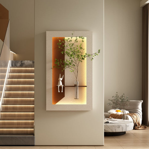 English Elm Adjustable Led Sandstone 3d Wall Art with Faux Botanicals and Rabbit Figurine Accent W2700P389346