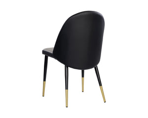 Sunpan Kline Modern Dining Chair with Smooth Curves, Faux Leather Upholstery, and Elegant Gold-Capped Legs Dillon Stratus / Dillon Black