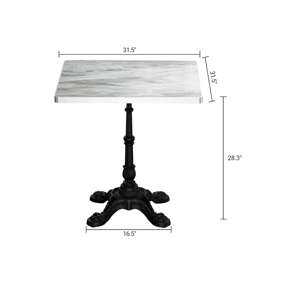English Elm Marble-look Sintered Stone Square Bistro Table with Heavy Cast Iron Pedestal Base Light Slate Grey W3316S00038