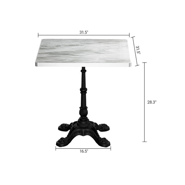 English Elm Marble-look Sintered Stone Square Bistro Table with Heavy Cast Iron Pedestal Base Light Slate Grey W3316S00038
