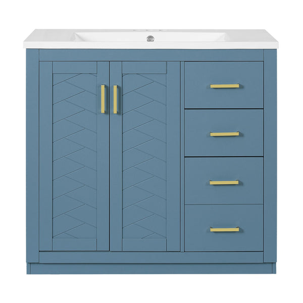 English Elm 36'' Bathroom Vanity with Ceramic Sink Combo Solid Wood Frame Soft-Closing Drawers Ample Storage Elegance Indigo N710P243327M