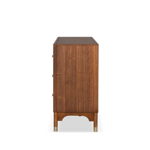 English Elm 1pc Walnut Six Drawer Dresser Gold Capped Legs Mid Century Modern Bedroom Storage B2741P446678