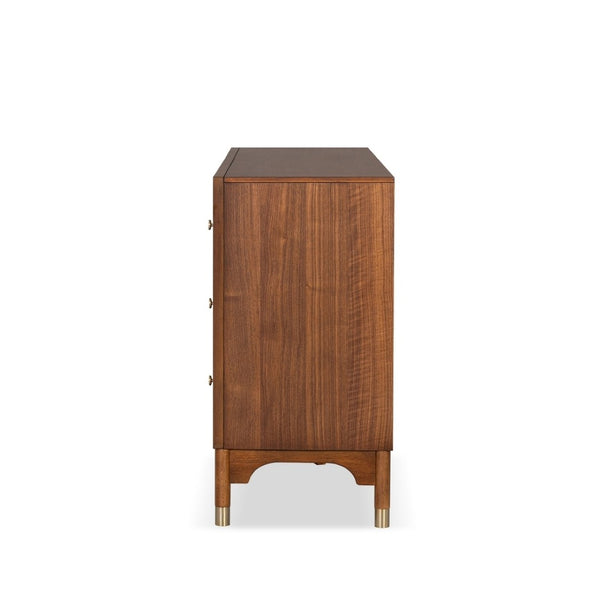 English Elm 1pc Walnut Six Drawer Dresser Gold Capped Legs Mid Century Modern Bedroom Storage B2741P446678