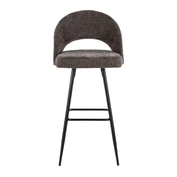 English Elm Fixed-height Metal Frame Barstools with Upholstered Seats and Geometric Footrest Set of 2 Dark Grey B202S01938