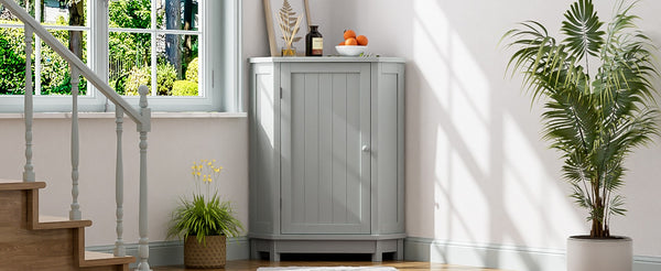 English Elm Grey Triangle Corner Cabinet Mdf Modern Bathroom Storage with Adjustable Shelves Gray N725P333564E