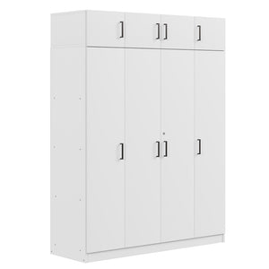 English Elm 4-door Wardrobe with Top Cabinet Locking Drawer Tall Bedroom Closet in White LP006006AAK