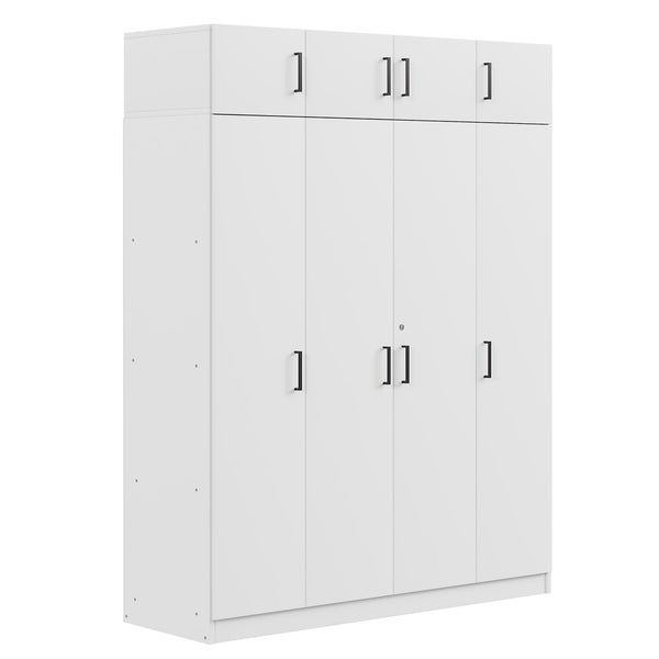 English Elm 4-door Wardrobe with Top Cabinet Locking Drawer Tall Bedroom Closet in White LP006006AAK