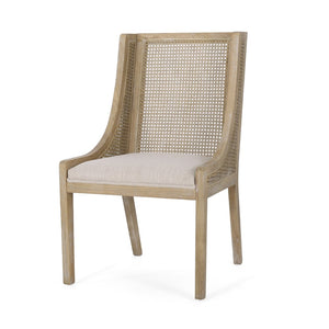 English Elm Dining Chair Set of 2 Rubberwood Cane Webbing Back Upholstered Farmhouse Style Beige N771P388970G