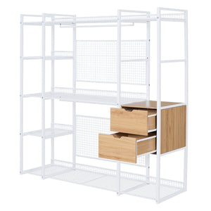 English Elm Open-Style Wardrobe Storage System with Heavy-Duty Metal Frame, Rails, Shelves & Drawers - Sleek Durable Design for Organized Living White SF000087AAK