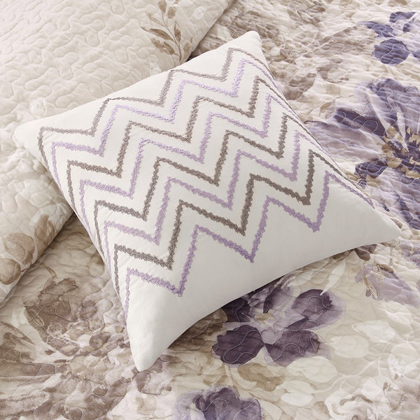 English Elm 6 Piece Madison Park Luna Reversible Quilt Set Full/Queen — Watercolor Floral Taupe Ivory Calm Retreat Multicolor 23.23 L x 18.11 W x 11.42 H B03597427