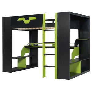 English Elm Full Size Gaming Loft Bed with Rgb Lighting Built-in Desk and Usb Charging Ports Green LT000275AAF