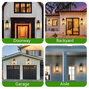 English Elm 1-Pack 22.0" Outdoor Wall Lantern with Dusk-to-Dawn Sensor, Matte Black Aluminum, Clear Glass, Weatherproof Lighting W2312P374778