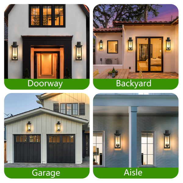 English Elm 1-Pack 22.0" Outdoor Wall Lantern with Dusk-to-Dawn Sensor, Matte Black Aluminum, Clear Glass, Weatherproof Lighting W2312P374778