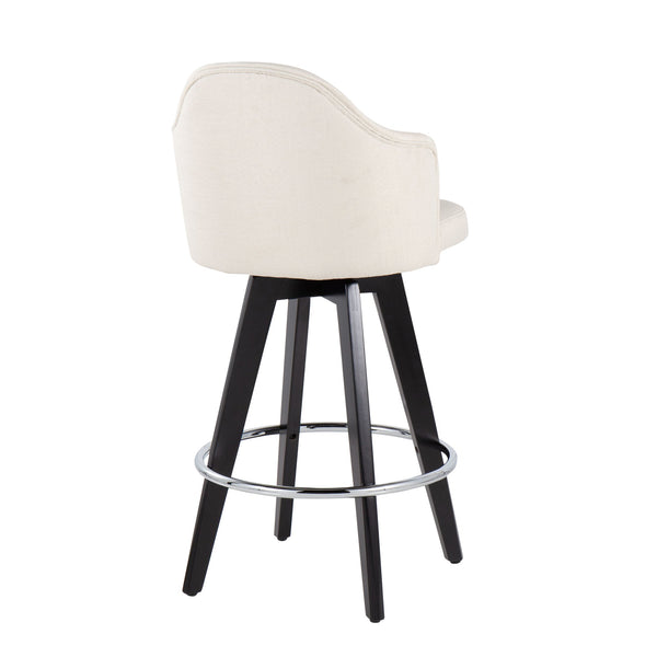 English Elm Ahoy 26" Fixed-Height Counter Stool Set Of 2 With Black Wood Legs, Cream Fabric & Chrome Footrest B202S00160
