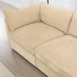 English Elm L-Shaped Modular Sofa With Movable Footstool, Cozy Crescent Armrests, Wheat Chenille Elegance W3041S00176