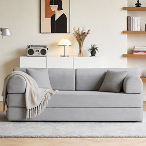 English Elm Convertible Corduroy Floor Sofa Folds Flat as Sleeper Daybed for Studio Living Light Grey W5532P438816