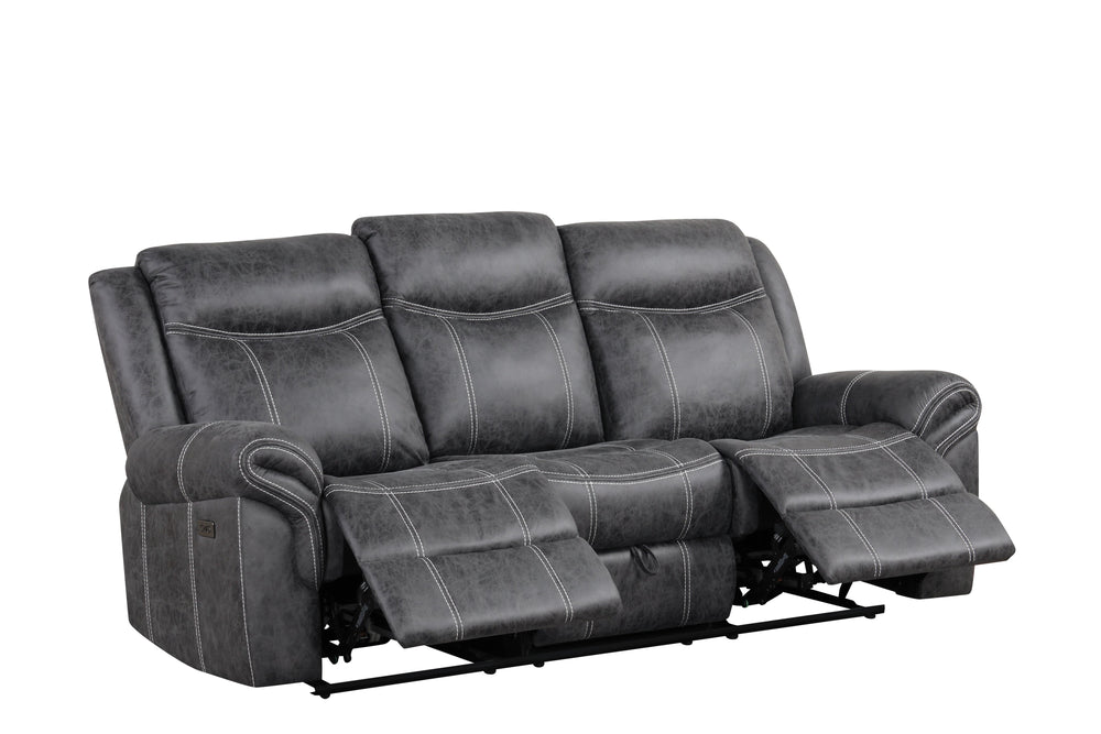 English Elm Zubaida Dark Gray Microfiber Power Motion Sofa w/USB Cup Holders & Drop-Down Table, Pocket Coil Recliner B2726P283311