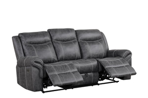 English Elm Zubaida Dark Gray Microfiber Power Motion Sofa w/USB Cup Holders & Drop-Down Table, Pocket Coil Recliner B2726P283311