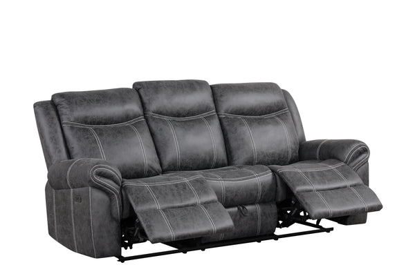 English Elm Zubaida Dark Gray Microfiber Power Motion Sofa w/USB Cup Holders & Drop-Down Table, Pocket Coil Recliner B2726P283311