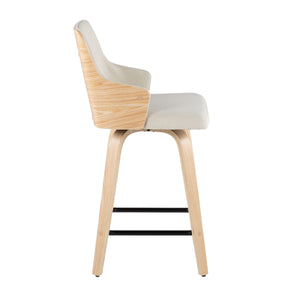 English Elm Stella 24" Contemporary Counter Stool Set of 2 with Swivel, Fabric Cushion, Wood Back & Metal Footrest Cream B202S00083