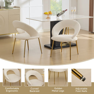 English Elm 061-Set Of 1 Elegant White Velvet Dining Chair With Curved Backrest & Luxe Gold Metal Legs For Style W527P255475