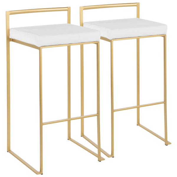 English Elm Fuji Gold Frame Stackable Barstools with White Velvet Cushions by LumiSource, Set of 2 — Glam Comfort B202P222396
