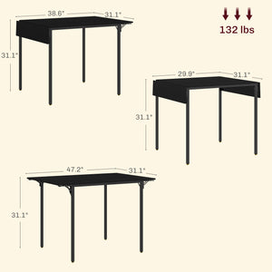 English Elm HOMCOM Industrial Drop Leaf Dining Table for 2-4, Space-Saving Folding MDF Top, Metal Frame, Black W2225P229202