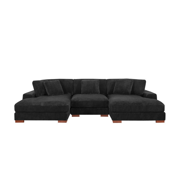 English Elm Large Corduroy Double Chaise Sectional Sofa with Lumbar Support for Spacious Living Rooms Black B2748S00018