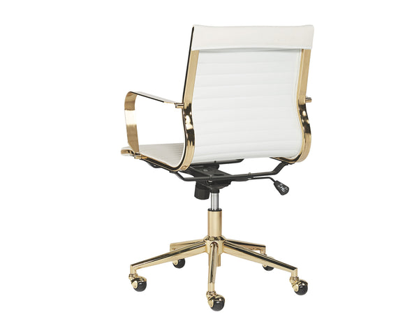 Sunpan Jessica Office Chair - Glamorous Faux Leather Design with Polished Gold Frame for Stylish Mobility Snow