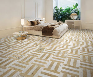 English Elm 12*12 Waterjet Marble Tiles - Luxurious White & Gold Polished Design For Elegant Floors & Walls W1696P262346