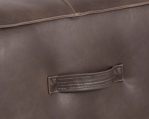 Sunpan Aspen Ottoman - Stylish Faux Leather Cube with Decorative Handle for Modern Spaces, 21" Square Havana Dark Brown