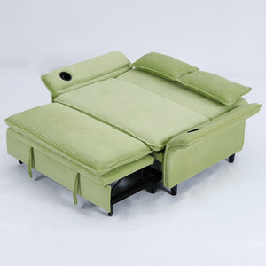 English Elm 65.74-inch convertible letter sofa bed with adjustable armrests, pull-out extension, cup holders, durable frame and plush sponge cushions Green W3371P311474