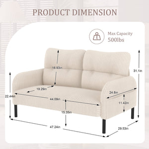 English Elm UNITED Corduroy Double Sofa with Ergonomic Support, High-Rebound Springs, Side Pockets, 500lb Capacity Beige W1568P307262