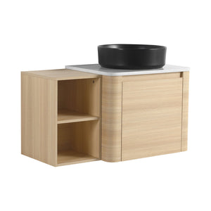 English Elm 36'' Wall-Mounted Bathroom Vanity With Artistic Ceramic Sink, Soft-Close Door & Space-Saving Storage W999S00468