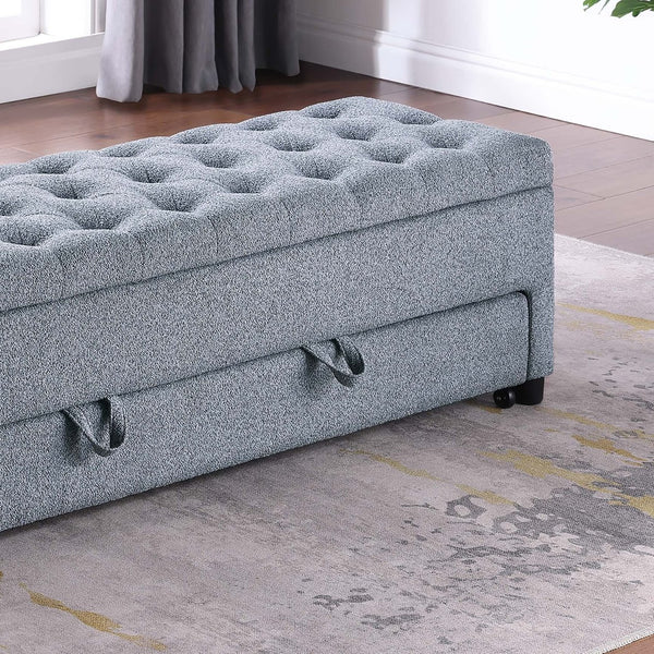 English Elm Contemporary Tufted Bouclé Storage Ottoman with Hidden Compartment and Smooth Pull-Out Drawer Bench Gray 61 L x 20 W x 17 H B011P370884