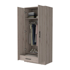 English Elm Rio Light Gray Double Door Armoire 71" High with Hanging Rod, Top Shelf & Hidden Bottom Drawer for Spacious Bedroom Storage B128S00113