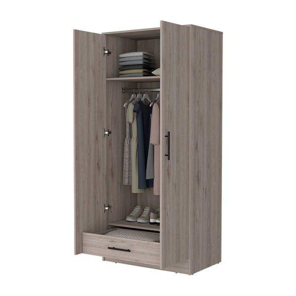 English Elm Rio Light Gray Double Door Armoire 71" High with Hanging Rod, Top Shelf & Hidden Bottom Drawer for Spacious Bedroom Storage B128S00113