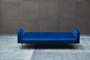 English Elm SOFA Velvet Convertible Sofa Bed with Golden Legs, Solid Wood Frame, Compact Design for Small Spaces Dark Blue B205P246427