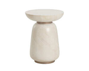 Sunpan HALI End Table - Stylish Concrete Design with Antique Brass Finish & Natural Travertine Aesthetics 112221