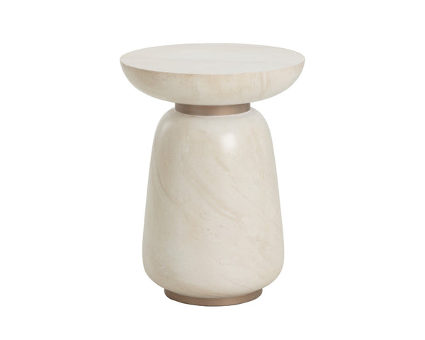 Sunpan HALI End Table - Stylish Concrete Design with Antique Brass Finish & Natural Travertine Aesthetics 112221