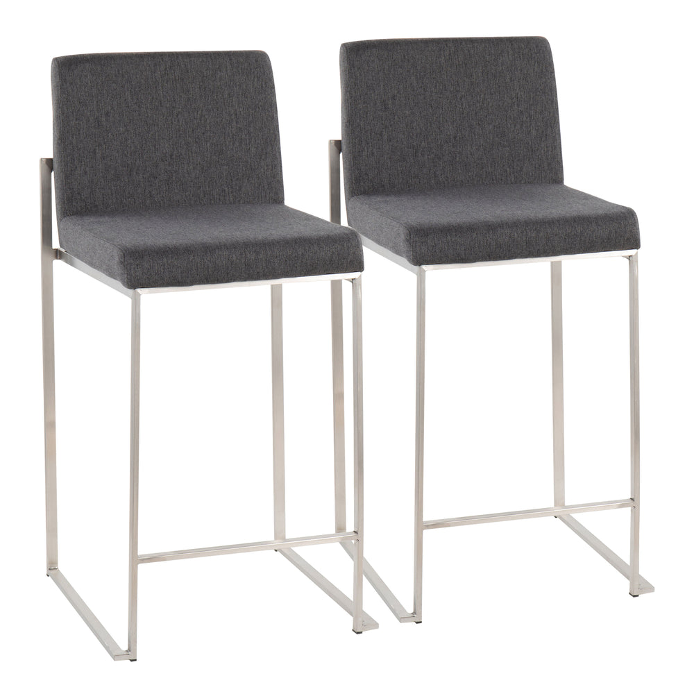English Elm Fuji Contemporary High Back Counter Stool Set Of 2 - Stylish Charcoal Fabric & Durable Stainless Steel B202P221958