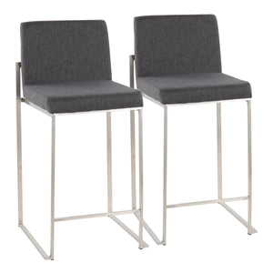 English Elm Fuji Contemporary High Back Counter Stool Set Of 2 - Stylish Charcoal Fabric & Durable Stainless Steel B202P221958