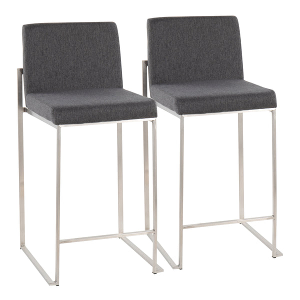 English Elm Fuji Contemporary High Back Counter Stool Set Of 2 - Stylish Charcoal Fabric & Durable Stainless Steel B202P221958