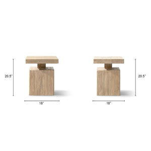 English Elm Calder Reclaimed Elm Block Plinth Side Table Sculptural Solid Wood Accent B2719P474461
