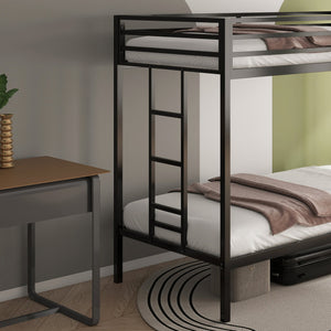 English Elm Adam Twin Over Twin Bunk Bed Metal Black with Full Guardrails Ladder Easy Assemble Plastic End Caps Durable Frame B083P319019