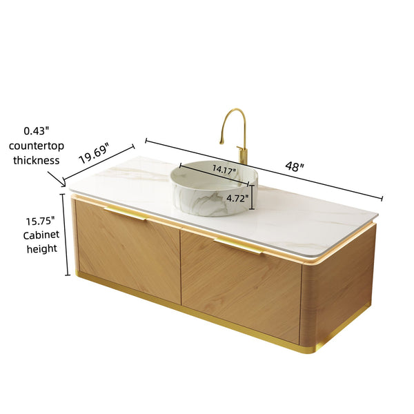 English Elm Dipa 48" Floating Bathroom Vanity With Luxury Vessel Sink, Soft-Close Drawers & Sensor Lighting W2615S00488