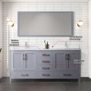 English Elm Dark Grey 72" Double Bath Vanity with White Quartz Top, Chrome Faucet, Large 70"x32" Mirror, Durable Finish B2731S01001