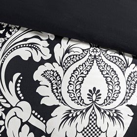 English Elm 7 Piece Cotton Comforter Set - Elegant Black Queen Collection With Damask Design & Luxury Accents B03597261