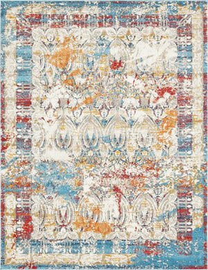 Unique Loom Rosso Vivaldi Machine Made Border Rug Multi, Gray/Ivory/Navy Blue/Orange/Red/Blue 8' 0" x 10' 0"